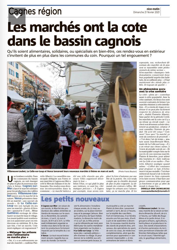 Marché solidaire : Nice Matin 21 février 2021
